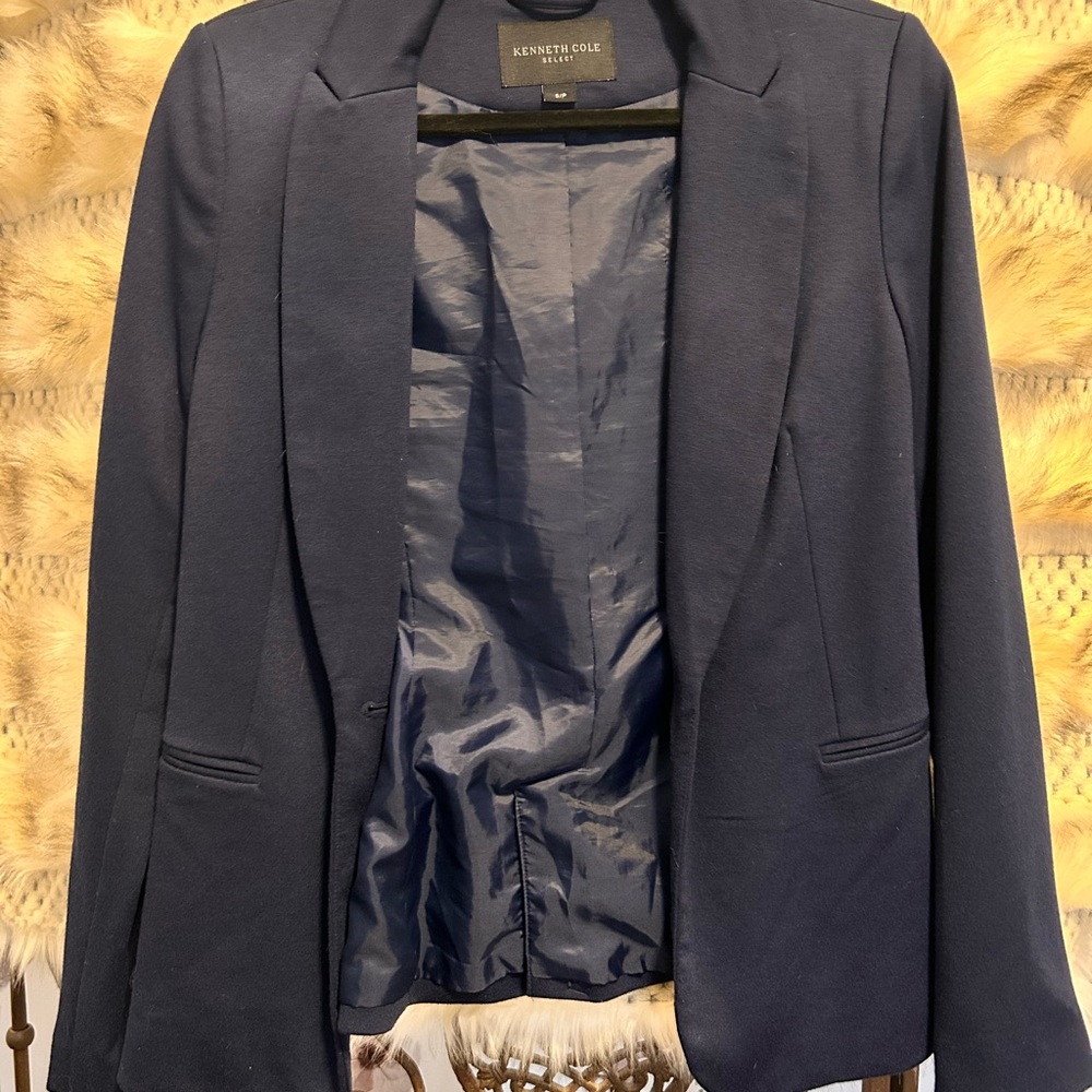 Kenneth Cole Blue Tailored Blazer with Notched Lapels